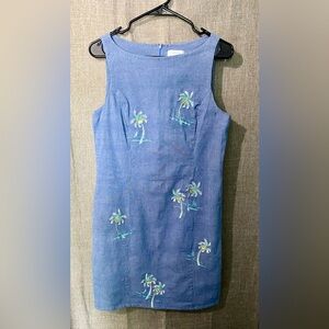 Blue Sleeveless Sheath Mini Dress with Crew Neck